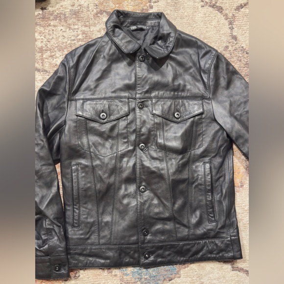 Zara Men's Black Faux Leather Jacket